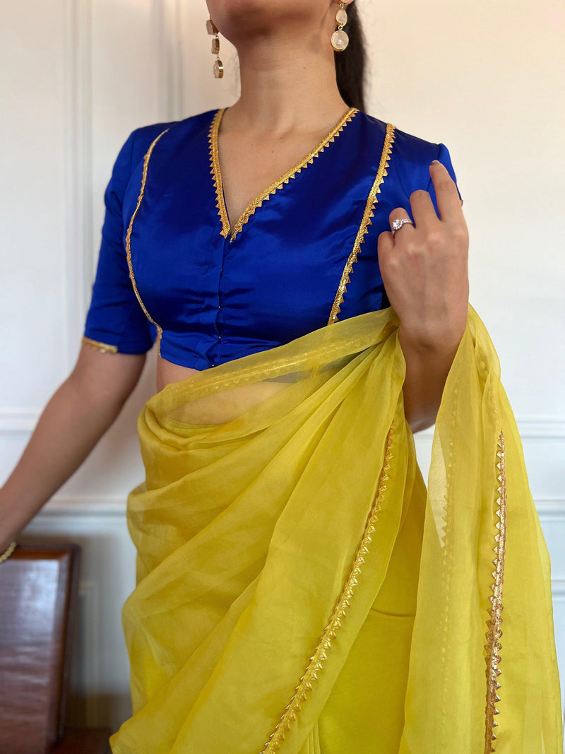 Begum x Tyohaar | Elbow Sleeves Saree Blouse in Cobalt Blue-Binks