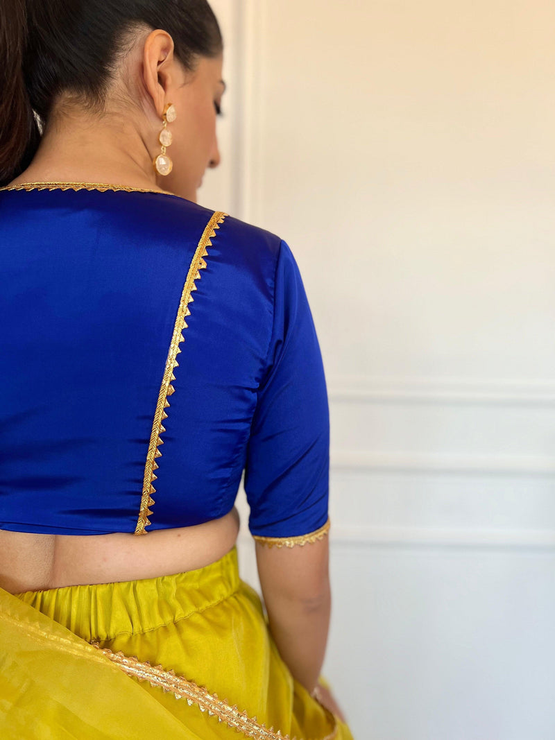 Begum x Tyohaar | Elbow Sleeves Saree Blouse in Cobalt Blue-Binks