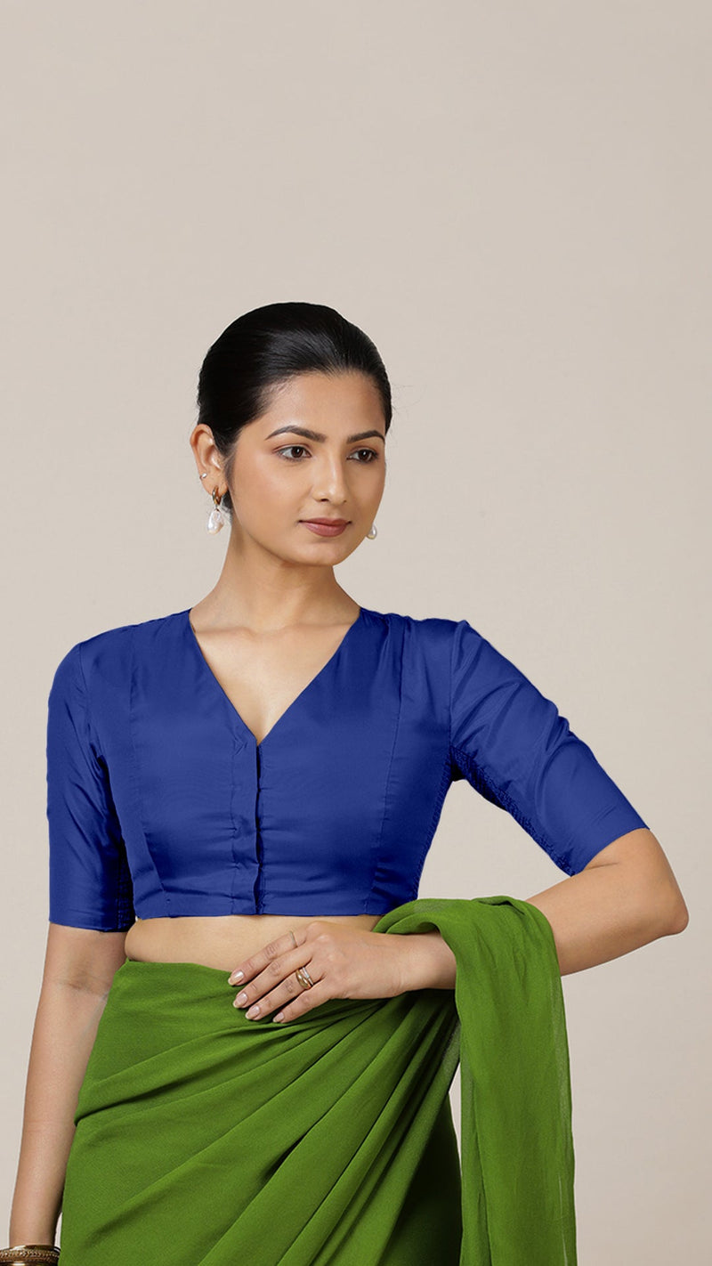Begum x Rozaana | Elbow Sleeves Saree Blouse in Cobalt Blue-Binks