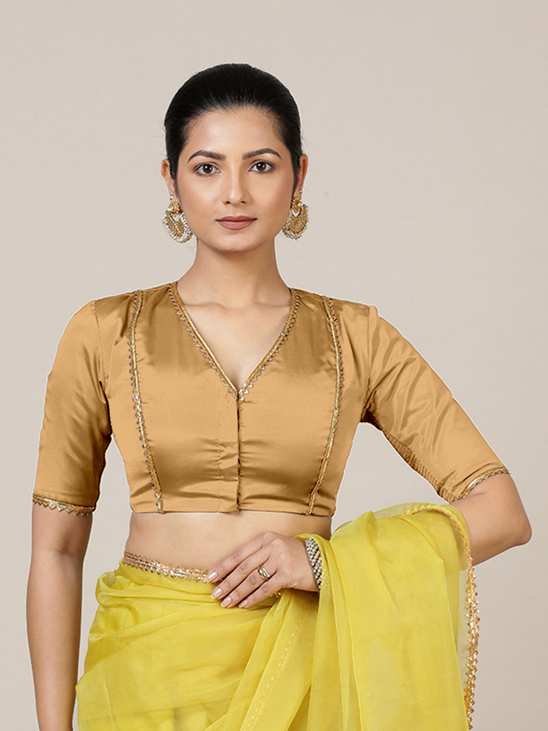 Begum x Tyohaar | Elbow Sleeves Saree Blouse in Gold-Binks