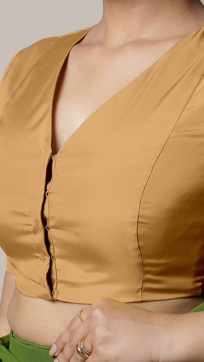 Begum x Rozaana | Elbow Sleeves Saree Blouse in Gold-Binks