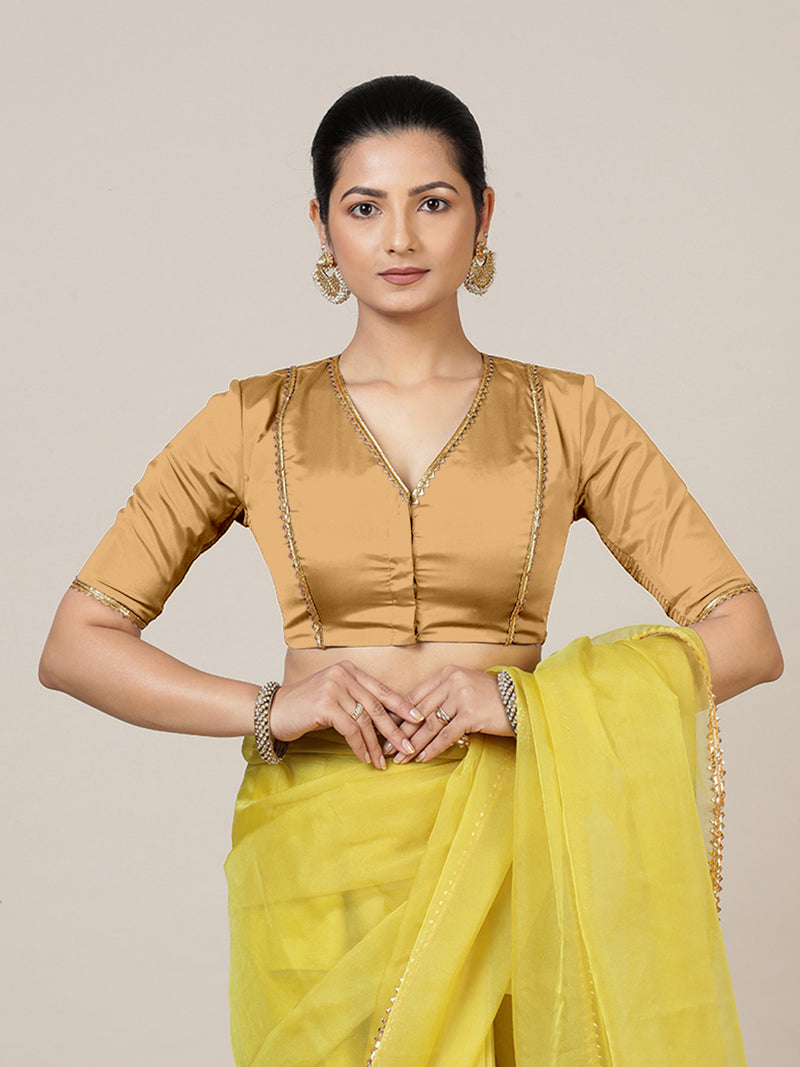 Begum x Tyohaar | Elbow Sleeves Saree Blouse in Gold-Binks