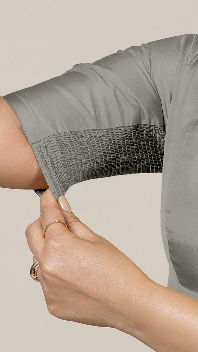 Begum x Rozaana | Elbow Sleeves Saree Blouse in Grey-Binks