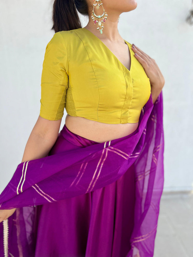 Begum x Rozaana | Elbow Sleeves Saree Blouse in Lemon Yellow-Binks