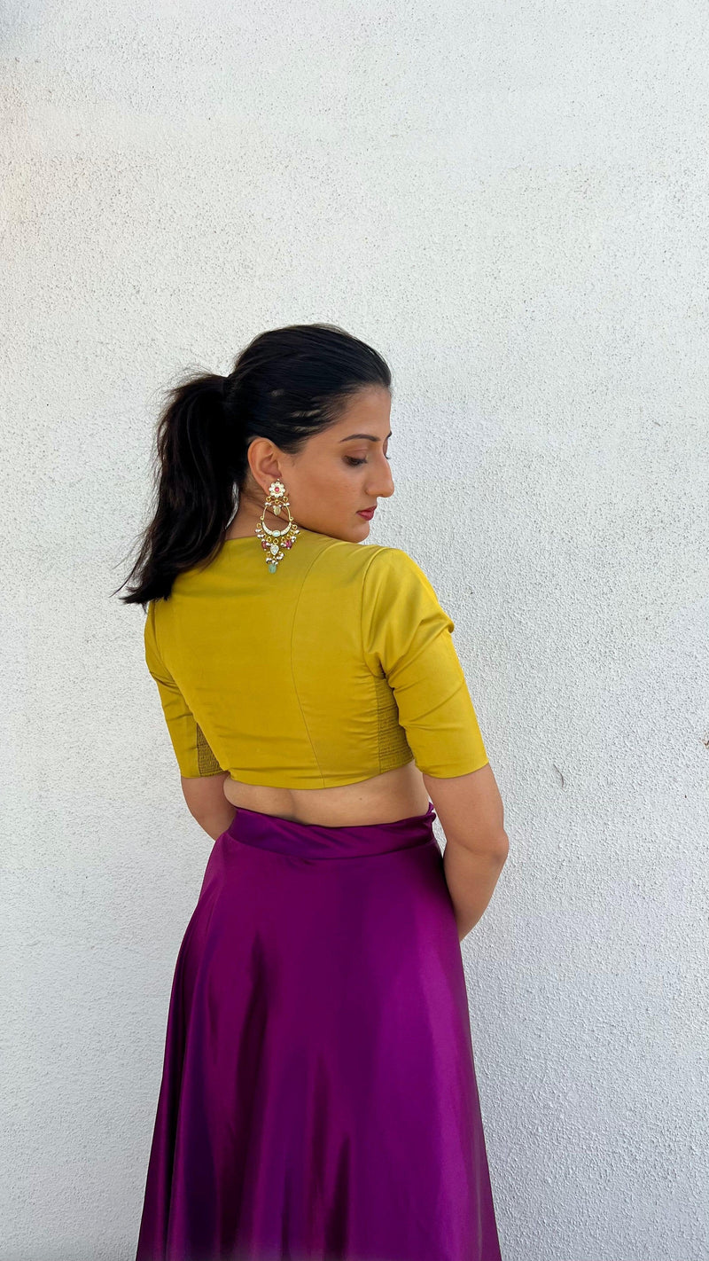 Begum x Rozaana | Elbow Sleeves Saree Blouse in Lemon Yellow-Binks