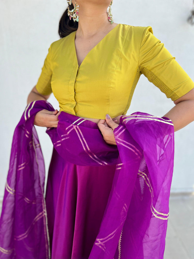 Begum x Rozaana | Elbow Sleeves Saree Blouse in Lemon Yellow-Binks