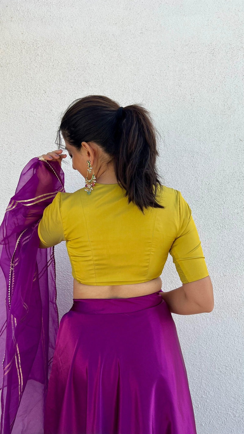 Begum x Rozaana | Elbow Sleeves Saree Blouse in Lemon Yellow-Binks