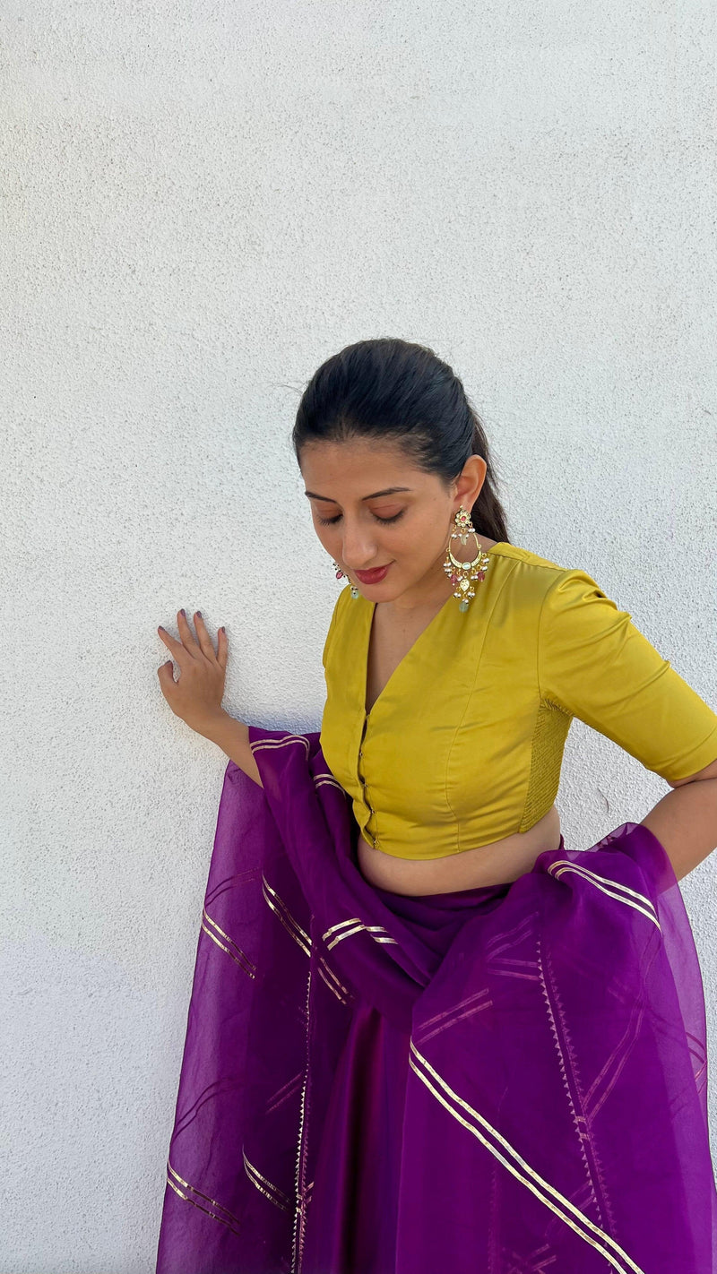 Begum x Rozaana | Elbow Sleeves Saree Blouse in Lemon Yellow-Binks