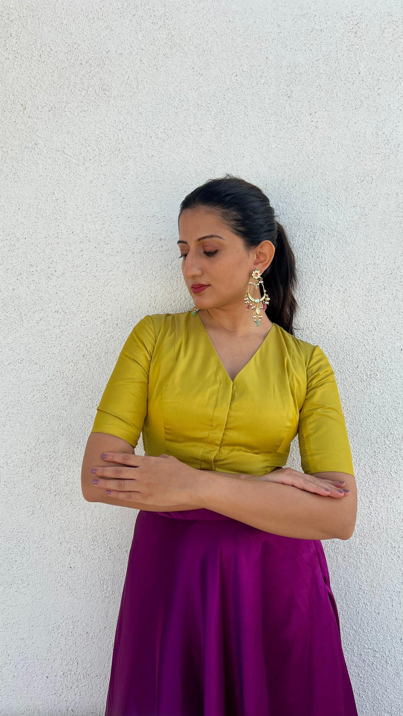 Begum x Rozaana | Elbow Sleeves Saree Blouse in Lemon Yellow-Binks