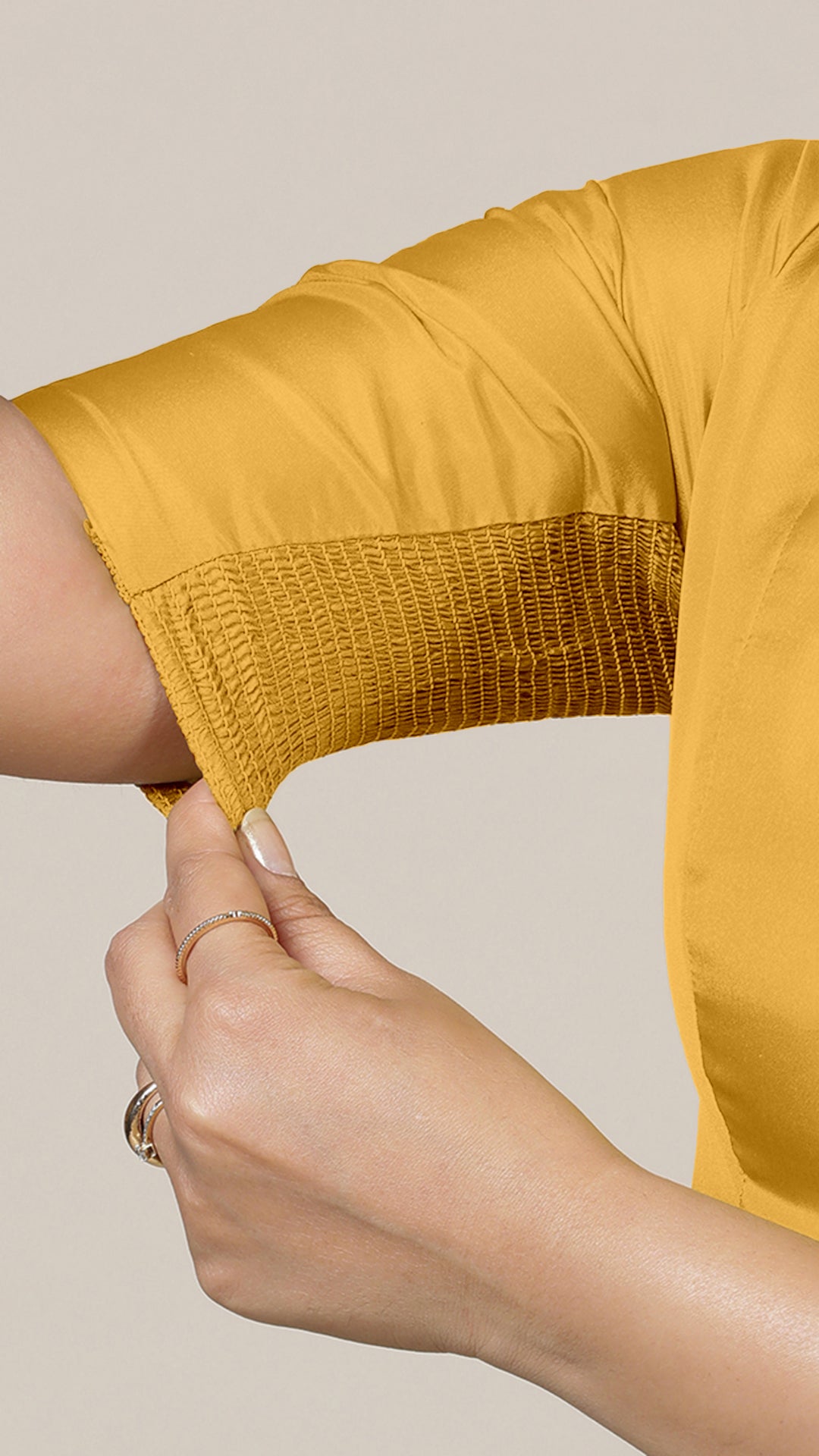 Begum x Rozaana Saree Blouse, in Yellow Artificial Silk, featuring elbow sleeves and v-neckline, made for party & festive.