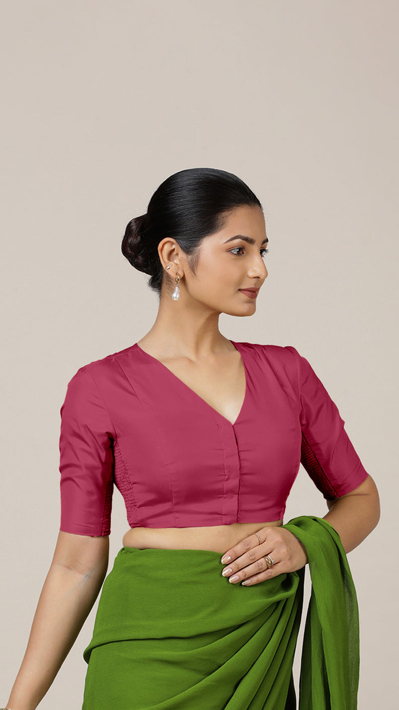 Begum x Rozaana | Elbow Sleeves Saree Blouse in Rani Pink-Binks