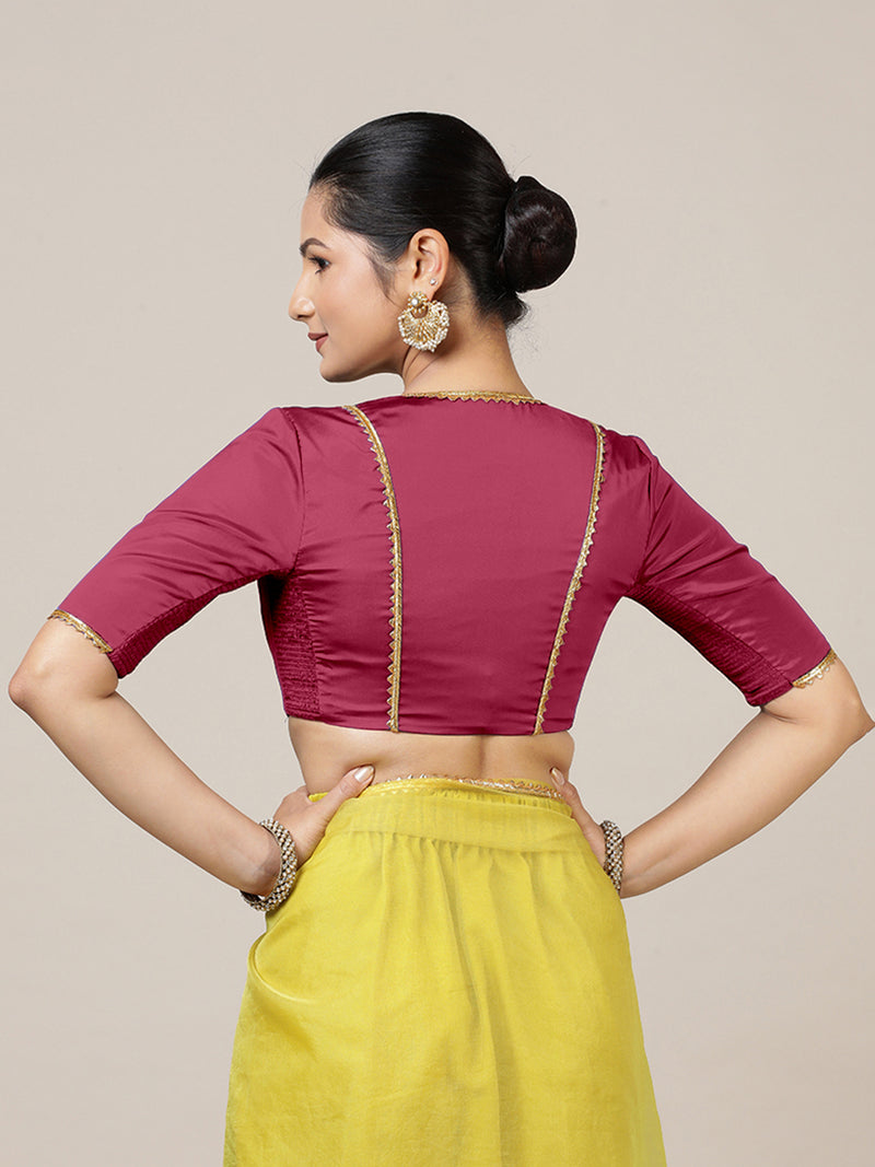 Begum x Tyohaar | Elbow Sleeves Saree Blouse in Rani Pink-Binks