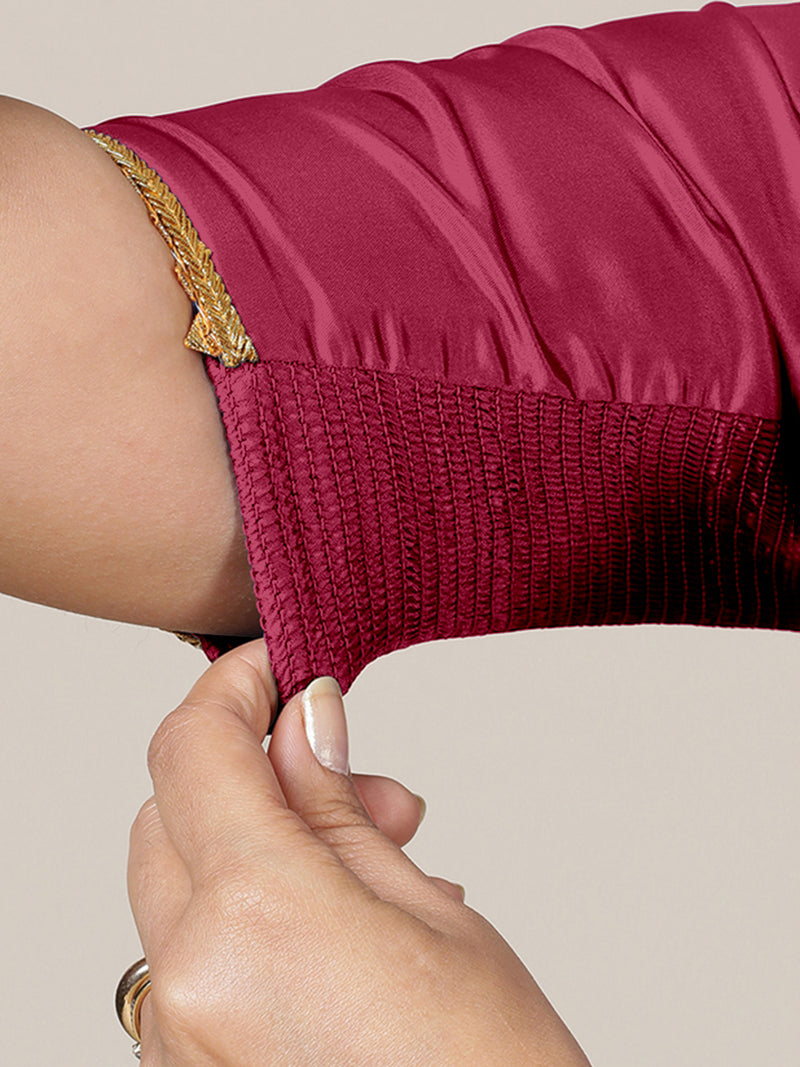 Begum x Tyohaar | Elbow Sleeves Saree Blouse in Rani Pink-Binks
