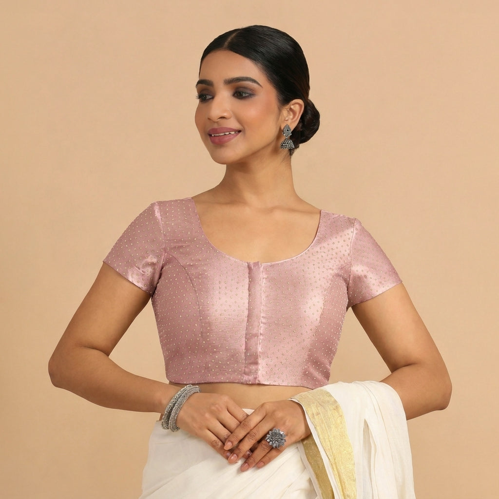 Krusha Reversible Duet | Dusty Rose × Misty Pink Chandheri-Linen Saree Blouse