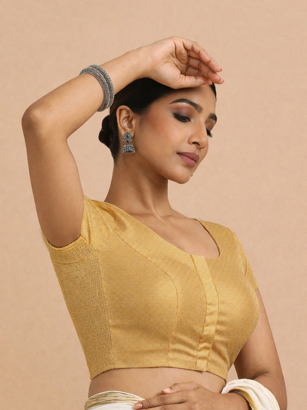 Krusha Reversible Duet | Gold × Misty Pink Chandheri-Linen Saree Blouse