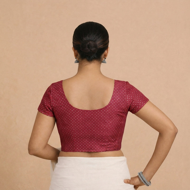 Chandrika x Tyohaar | Short Sleeve Red Foil Chandheri Saree Blouse-Binks