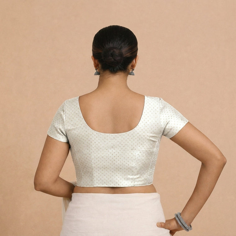 Krusha Reversible Duet | White × Ecru Beige Chandheri-Linen Saree Blouse