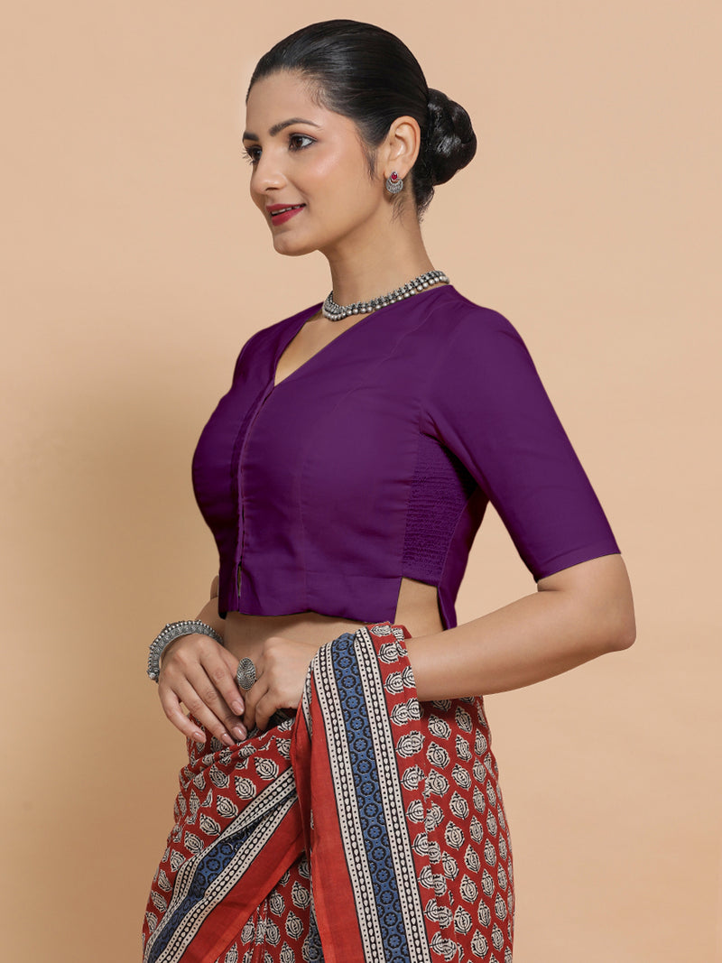 Chaya x Rozaana | V-Neck Magenta Bliss Plain Cotton Saree Blouse-Binks