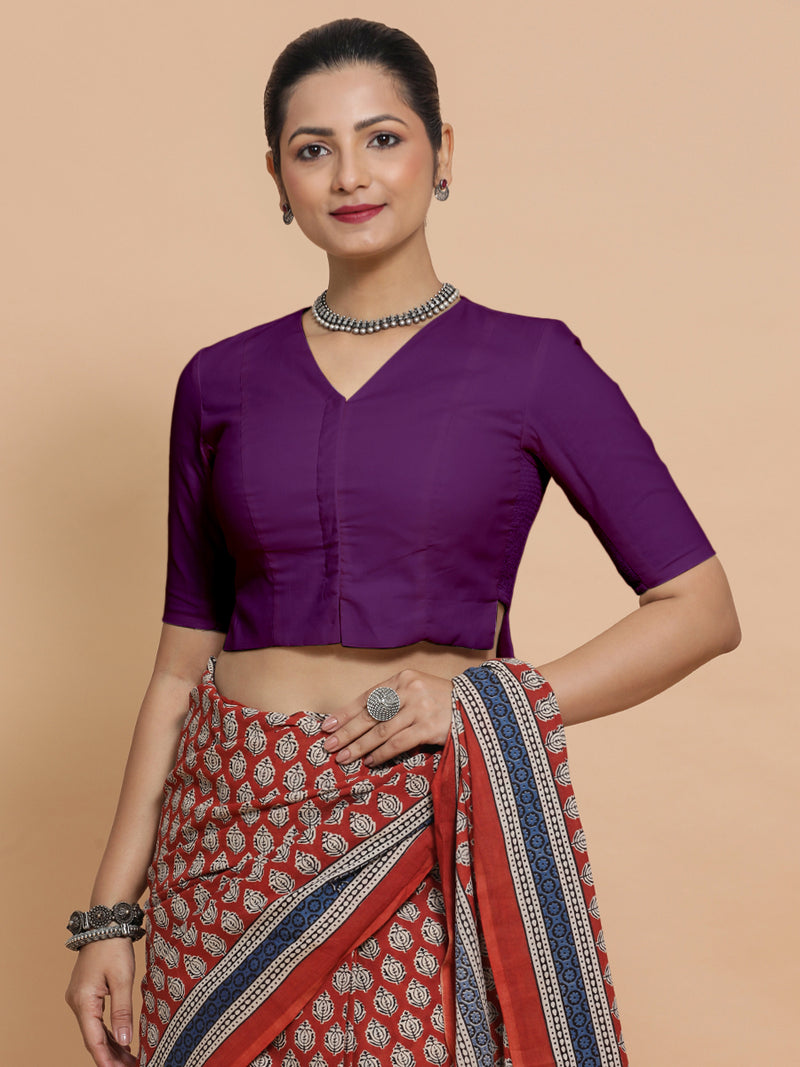Chaya x Rozaana | V-Neck Magenta Bliss Plain Cotton Saree Blouse-Binks