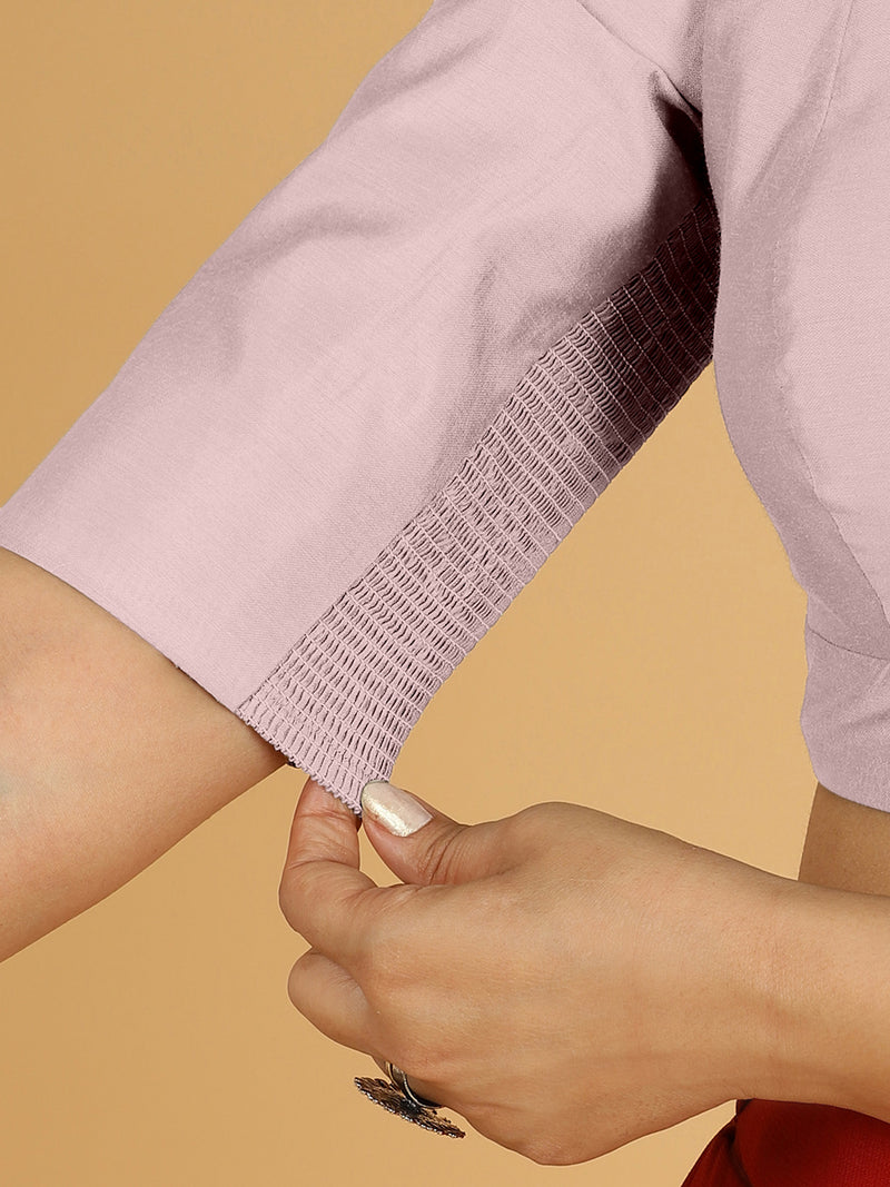 Damini x Rozaana | Lilac Elbow Sleeves V-Neck Saree Blouse-Binks