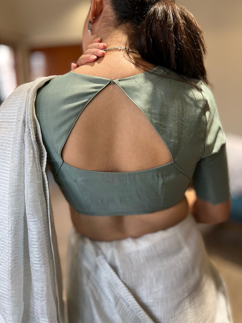 Divya x Rozaana | Elbow Sleeves Saree Blouse in Mint Green-Binks