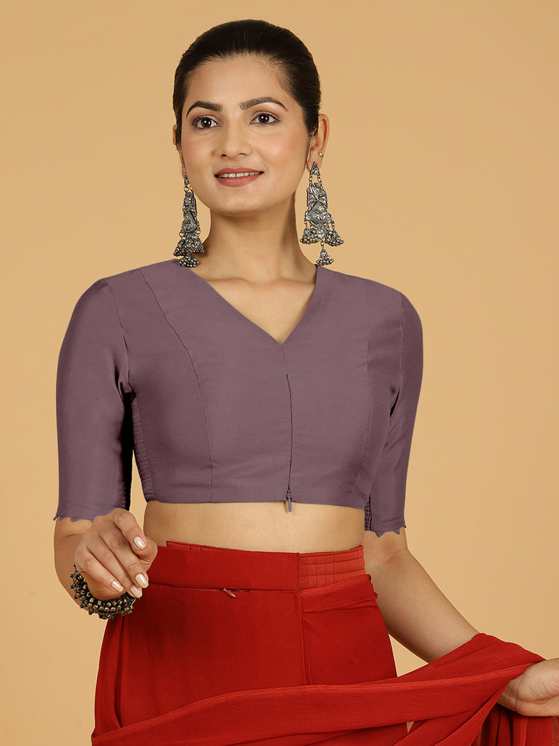 Divya x Rozaana | Elbow Sleeves Saree Blouse in Purple Mauve-Binks