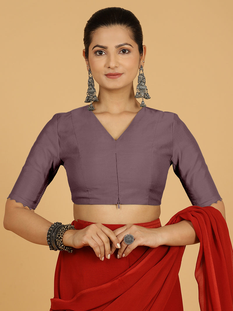 Divya x Rozaana | Elbow Sleeves Saree Blouse in Purple Mauve-Binks