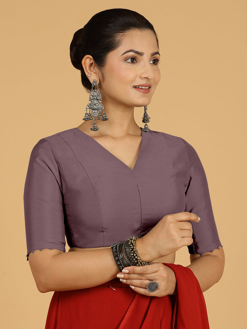 Divya x Rozaana | Elbow Sleeves Saree Blouse in Purple Mauve-Binks