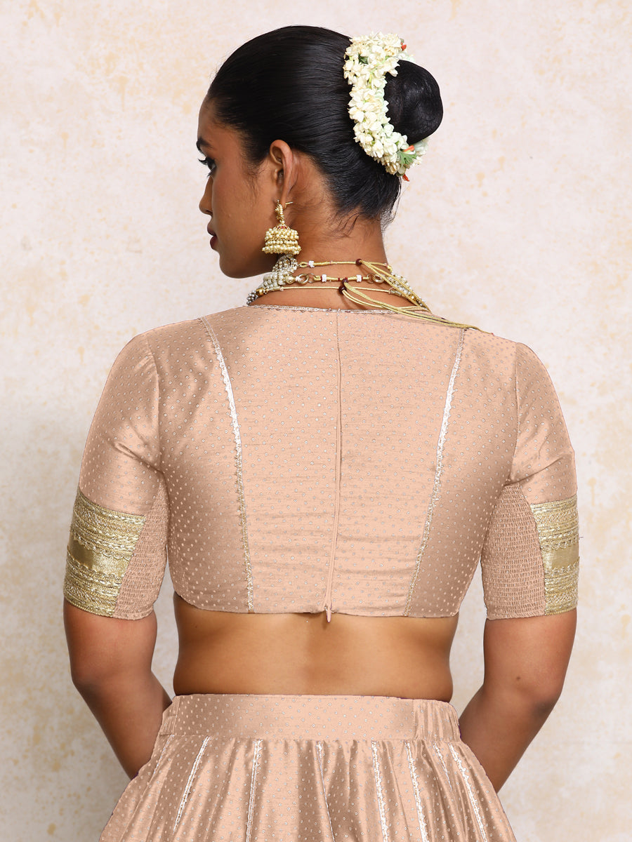 Elira x Tyohaar Saree Blouse, in Copper Chandheri, featuring elbow sleeves and v-neckline, made for party & festive (view 6).