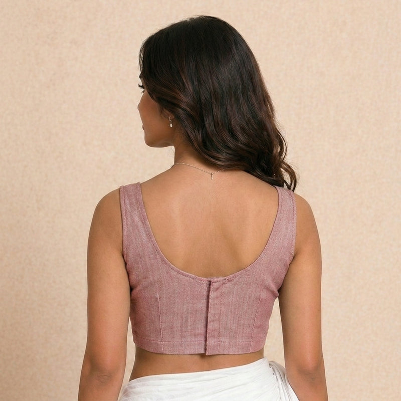 Elva | Sleeveless Burgundy Rose Denim Lycra StretchFit™ Saree Blouse-Binks