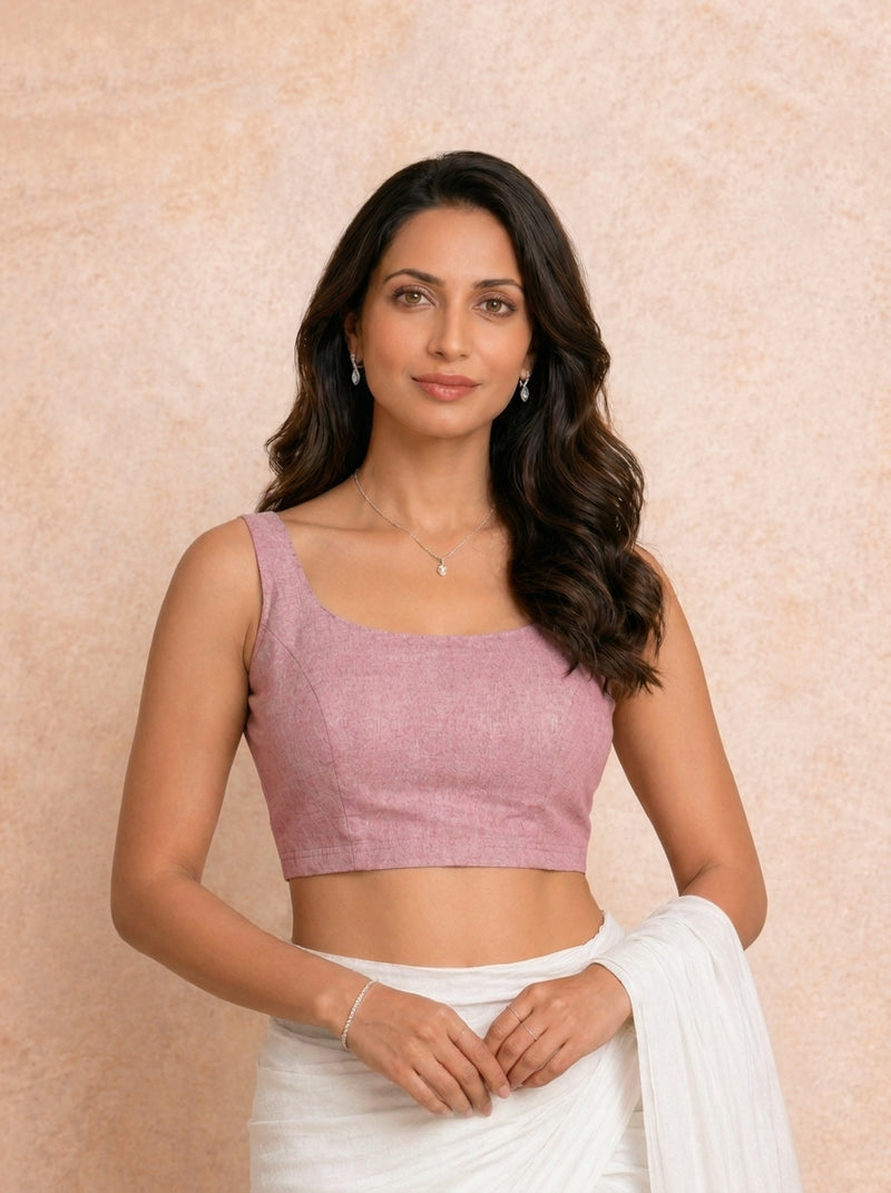 Elva | Sleeveless Burgundy Rose Denim Lycra StretchFit™ Saree Blouse-Binks