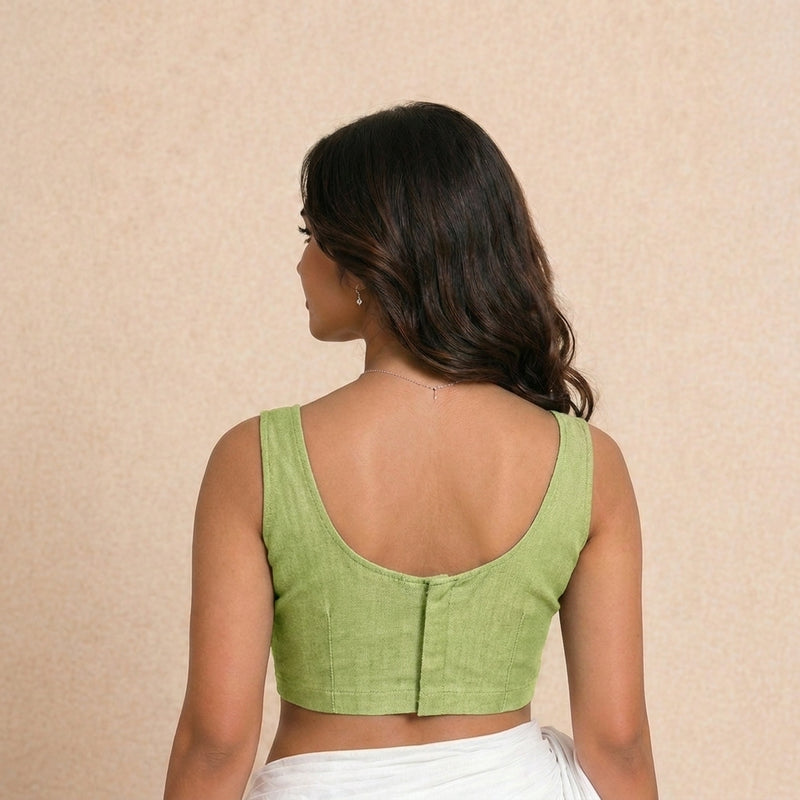Elva | Sleeveless Lime Green Denim Lycra StretchFit™ Saree Blouse-Binks