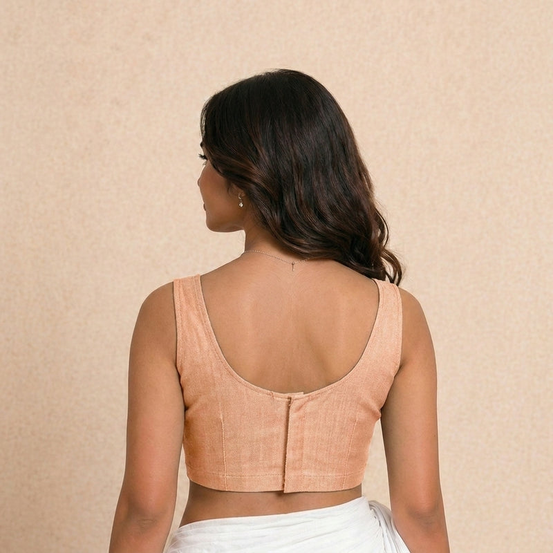 Elva | Sleeveless Peach Denim Lycra StretchFit™ Saree Blouse-Binks