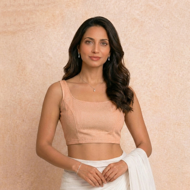 Elva | Sleeveless Peach Denim Lycra StretchFit™ Saree Blouse-Binks