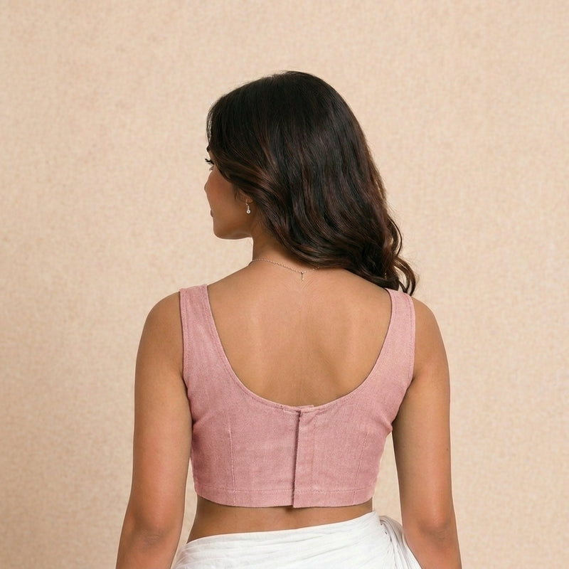 Elva | Sleeveless Summer Pink Denim Lycra StretchFit™ Saree Blouse-Binks