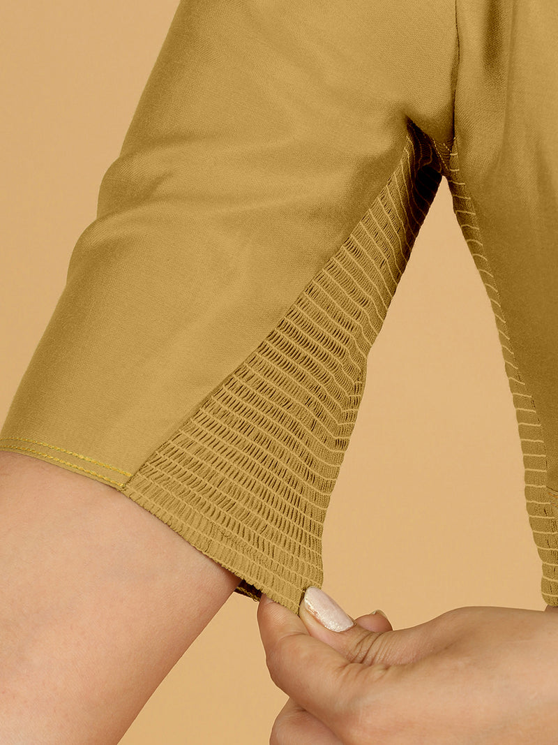 Erum x Rozaana | Elbow Sleeves Saree Blouse in Dijon Mustard-Binks