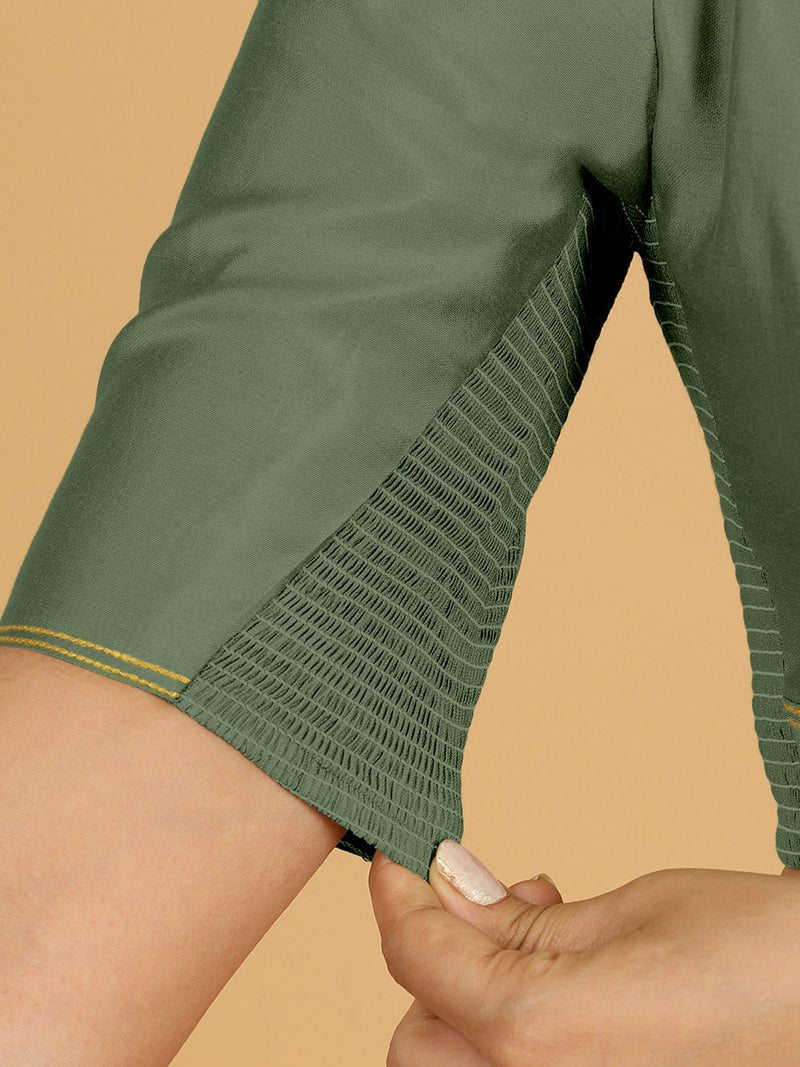 Erum x Rozaana | Elbow Sleeves Saree Blouse in Hunter Green-Binks