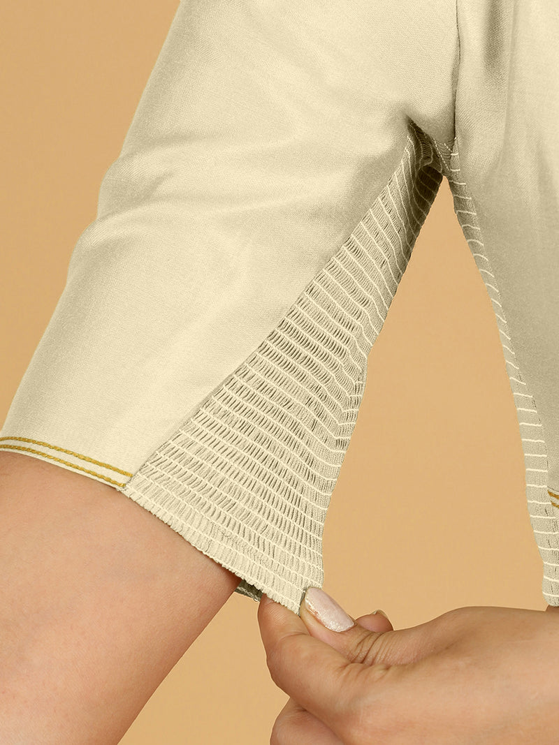 Erum x Rozaana | Elbow Sleeves Saree Blouse in Ivory-Binks