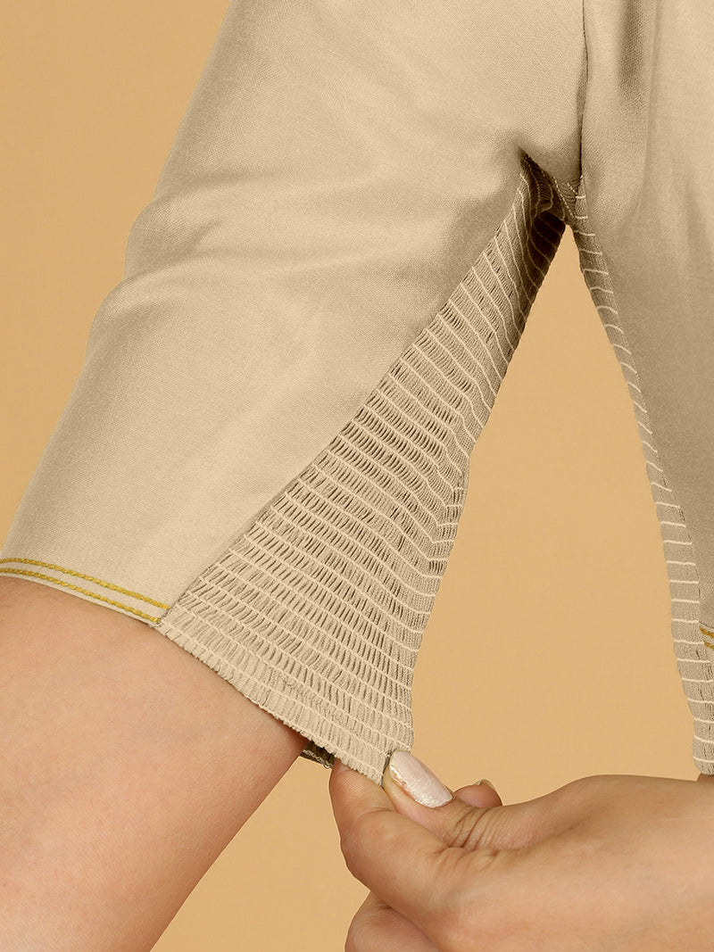 Erum x Rozaana | Elbow Sleeves Saree Blouse in Oyster Grey-Binks