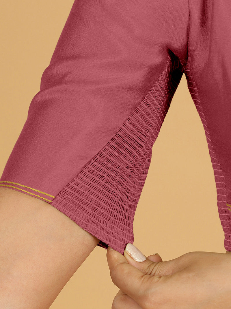 Erum x Rozaana | Elbow Sleeves Saree Blouse in Rose Pink-Binks