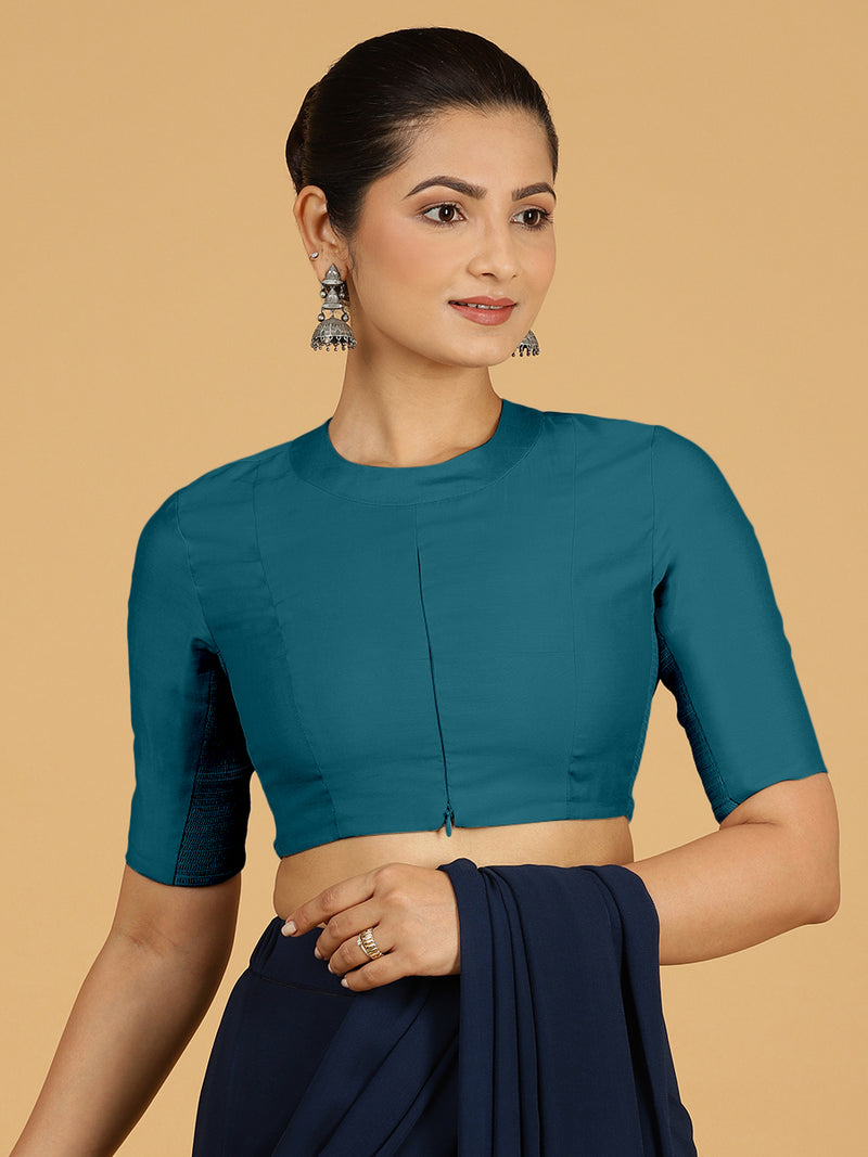 Farida x Rozaana | Regular Sleeves Saree Blouse in Crystal Teal-Binks