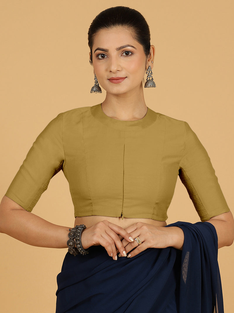 Farida x Rozaana | Regular Sleeves Saree Blouse in Dijon Mustard-Binks
