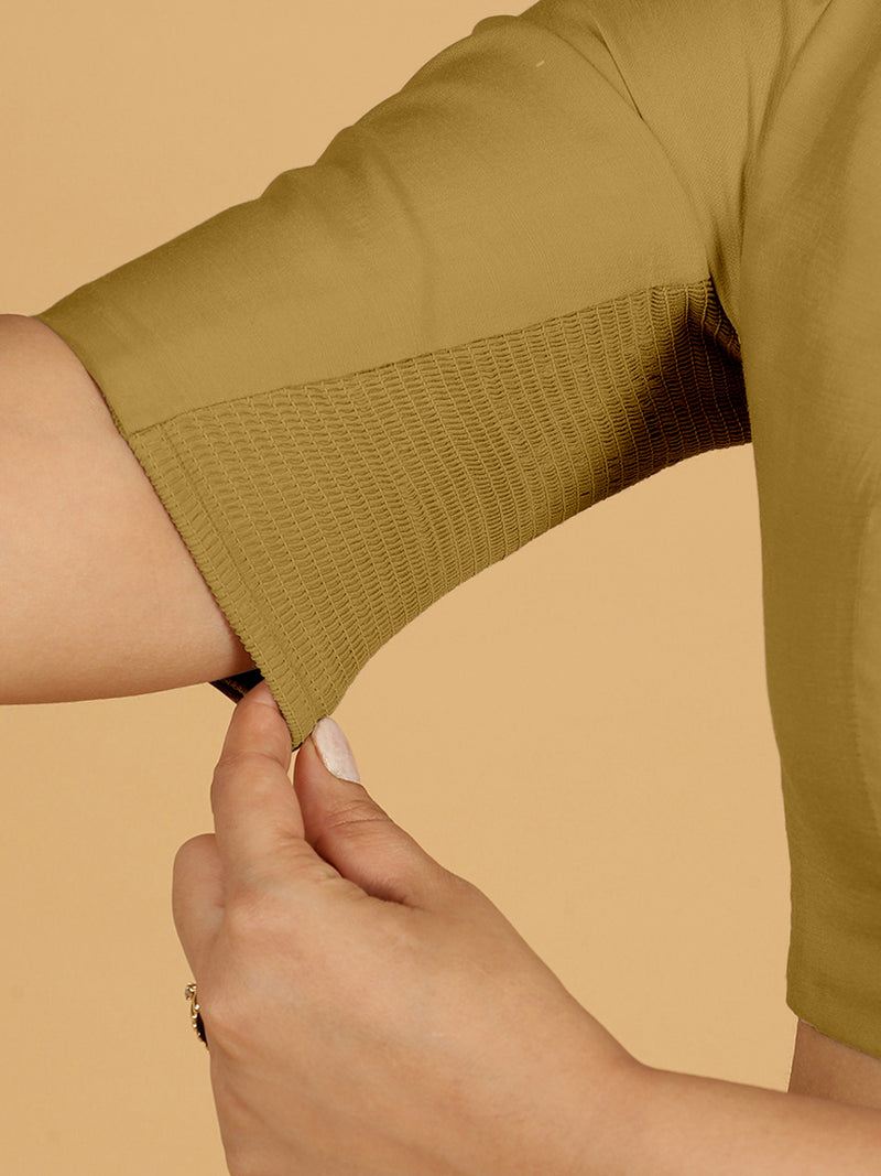 Farida x Rozaana | Regular Sleeves Saree Blouse in Dijon Mustard-Binks