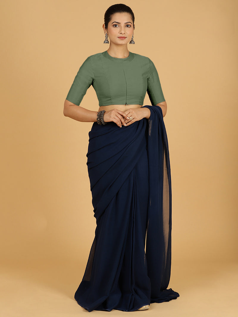 Farida x Rozaana | Regular Sleeves Saree Blouse in Hunter Green-Binks