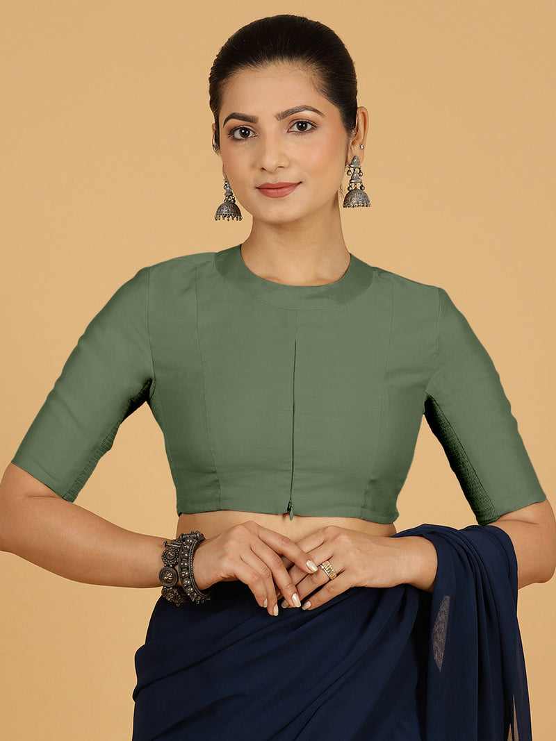 Farida x Rozaana | Regular Sleeves Saree Blouse in Hunter Green-Binks