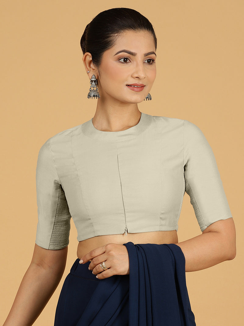 Farida x Rozaana | Regular Sleeves Saree Blouse in Ivory-Binks