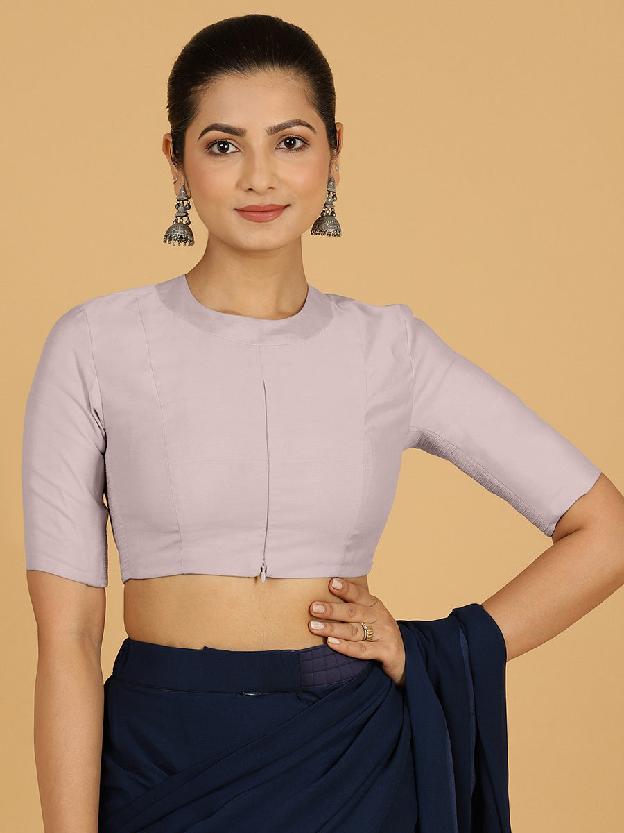 Farida x Rozaana Saree Blouse, in Purple Viscose, featuring elbow sleeves and round neckline, made for daily & work.