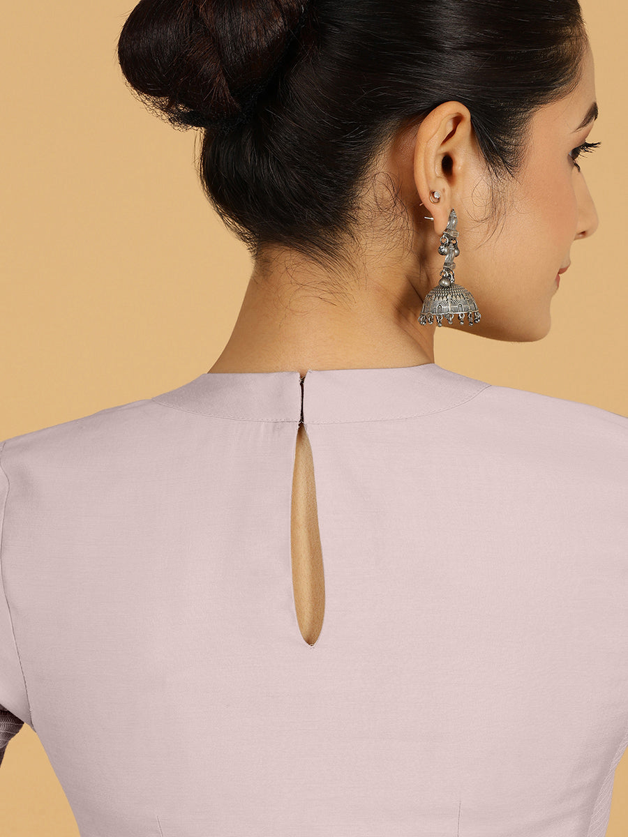 Farida x Rozaana Saree Blouse, in Purple Viscose, featuring elbow sleeves and round neckline, made for daily & work (view 2).