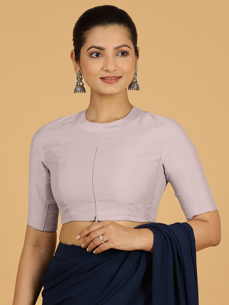 Farida x Rozaana Saree Blouse, in Purple Viscose, featuring elbow sleeves and round neckline, made for daily & work (view 6).