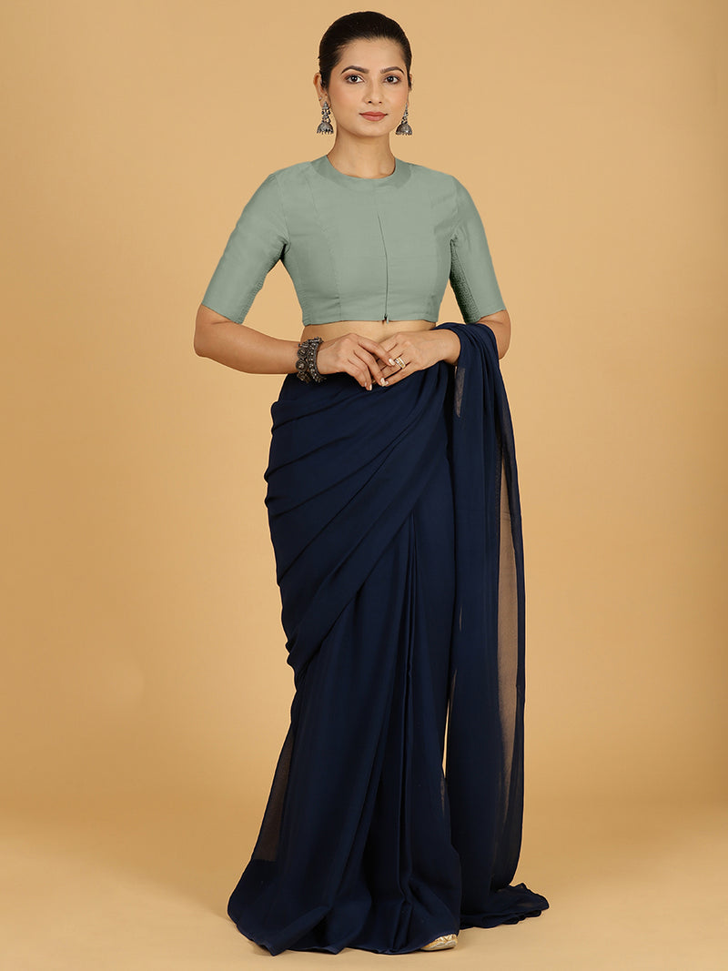 Farida x Rozaana | Regular Sleeves Saree Blouse in Mint Green-Binks